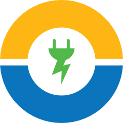 Logotipo da empresa Planeta Energy, nas cores azul, verde, amarelo e cinza.